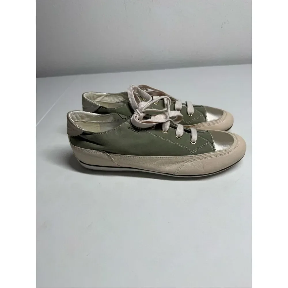 Rare Geox Leather Women’s Sneakers White Green Silver Size 10,5